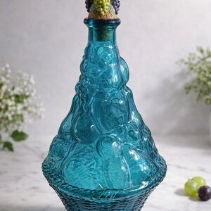 vintage glass Italian Blue wine decanter Fruit Basket with stopper